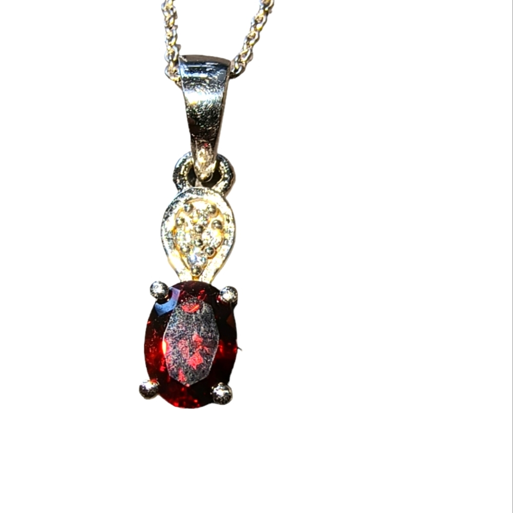 Garnet & Sterling Silver Gemstone Pendant Necklace